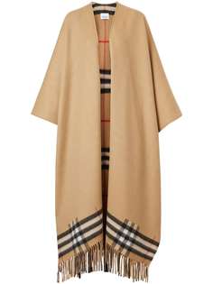 Burberry клетчатый кейп с бахромой