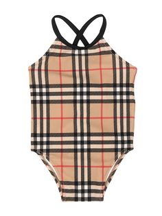 Burberry Kids слитный купальник в клетку Vintage Check