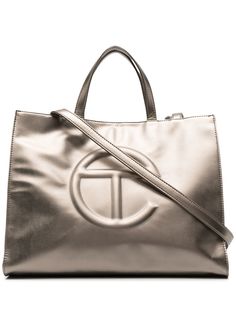 Telfar сумка-тоут с тисненым логотипом и эффектом металлик