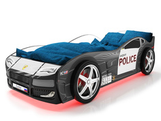 Кровать-машина карлсон турбо полиция с подъемным механизмом, объемными колесами (magic cars) черный 85x48x178 см.