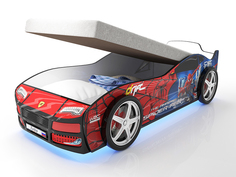 Кровать-машина карлсон турбо спайдер с подъемным механизмом, объемными колесами, подсветкой дна и фар (magic cars) красный 85x48x178 см.