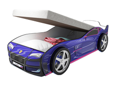 Кровать-машина карлсон турбо с подъемным механизмом, объемными колесами (magic cars) синий 85x48x178 см.