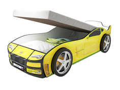 Кровать-машина карлсон турбо с подъемным механизмом, объемными колесами (magic cars) желтый 85x48x178 см.