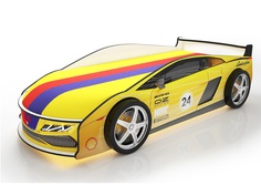 Кровать-машина карлсон ламба с объемными колесами, с подсветкой дна и фар (magic cars) желтый 85x50x184 см.