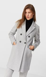 Stradivarius Двубортное Драповое Пальто Женская Коллекция Пестро-Серый L
