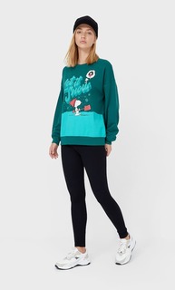 Stradivarius Толстовка С Новогодним Принтом «Снупи» Женская Коллекция Зеленый Xs