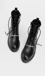 Stradivarius Ботинки На Низком Каблуке С Двойной Шнуровкой Женская Коллекция Черный 40