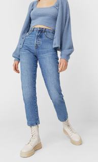 Stradivarius Джинсы Mom Fit Женская Коллекция Темный Деним 44