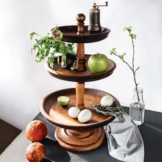 Трёхъярусная ваза для фруктов и сладостей из натурального кедра mаgistrо, 47 см, цвет шоколадный Magistro
