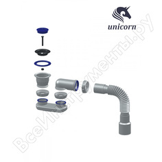 Регулируемый плоский сифон для душевого поддона unicorn g22 1.1/2 х40 c универсальной гофротрубой ис.110378