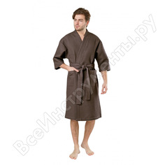 Мужской вафельный халат вотекс кимоно, размер 52-54, коричневый 969 0840-15454001-54170