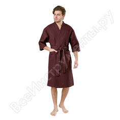 Мужской вафельный халат вотекс кимоно, размер 56-58, бордовый 01 0840-15417001-58170