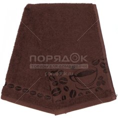 Полотенце кухонное махровое, 35х60 см, Вышневолоцкий текстиль Жаккардовый бордюр коричневое