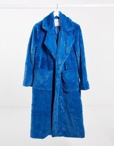 Синее пальто мидакси из искусственного меха Elvi-Синий