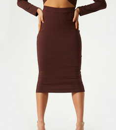 Эксклюзивная облегающая юбка миди шоколадного цвета Outrageous Fortune-Коричневый цвет
