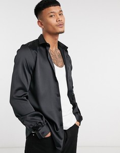 Атласная облегающая рубашка черного цвета Twisted Tailor-Черный цвет