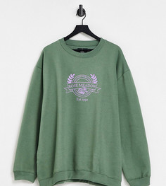 Oversize-свитшот с винтажным принтом "meadow" Daisy Street Plus-Зеленый цвет