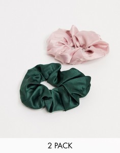 Набор из двух объемных атласных резинок для волос розового и зеленого цветов My Accessories London-Многоцветный
