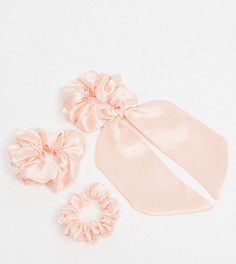 Набор из трех резинок для волос и банта разных размеров ASOS DESIGN-Розовый цвет
