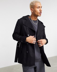 Легкий двубортный тренч черного цвета ASOS DESIGN-Черный цвет