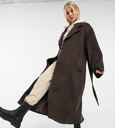 Коричневое длинное ворсистое пальто из искусственной шерсти COLLUSION-Коричневый цвет