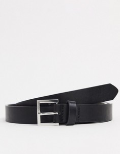 Черный узкий ремень из искусственной кожи с серебристой пряжкой ASOS DESIGN-Черный цвет