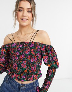 Блузка со шнуровкой и цветочным принтом Outrageous Fortune-Многоцветный