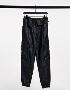 Черные брюки из искусственной кожи с отворотом на талии Jordan-Черный