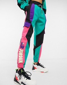 Многоцветные джоггеры в стиле колор-блок с карманами в утилитарном стиле Jordan-Многоцветный