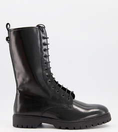 Черные высокие кожаные сапоги на шнуровке для широкой стопы ASOS DESIGN-Черный цвет