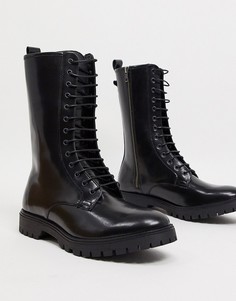 Высокие кожаные сапоги черного цвета на шнуровке ASOS DESIGN-Черный цвет