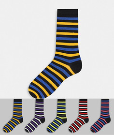 Набор из пяти пар носков оригинальной расцветки в полоску Brave Soul-Многоцветный