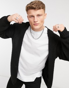 Черный трикотажный кардиган из пушистой пряжи без застежки ASOS DESIGN-Черный цвет