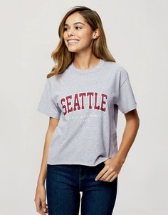 Серая футболка с надписью "Seattle" Miss Selfridge-Серый
