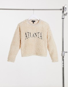 Плюшевый свитшот с надписью "Atlanta" кремового цвета от комплекта New Look-Серый