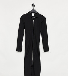 Черное платье миди с длинными рукавами и молнией спереди COLLUSION-Черный цвет
