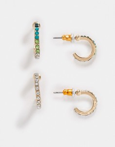 Набор из двух пар серег с прозрачными и разноцветными стразами Accessorize-Золотистый