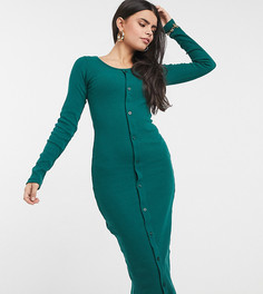Эксклюзивное платье миди изумрудно-зеленого цвета с длинными рукавами и застежкой на пуговицы Outrageous Fortune Petite-Зеленый цвет