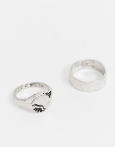 Серебристое кольцо и кольцо-печатка с фактурной поверхностью Icon Brand-Серебристый