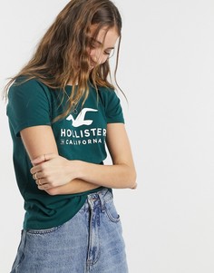 Зеленая футболка с логотипом на груди Hollister-Зеленый цвет