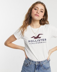 Белая футболка с логотипом на груди Hollister-Белый