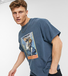 Темно-синяя oversized-футболка с художественным принтом New Look-Синий