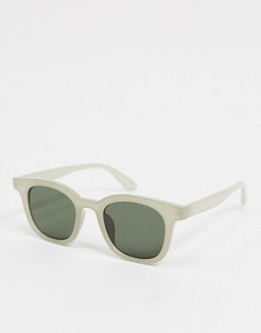 Солнцезащитные очки в серой квадратной оправе с зелеными стеклами ASOS DESIGN-Серый