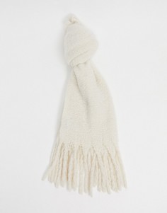 Мягкий кремовый шарф крупной вязки NA-KD-Белый