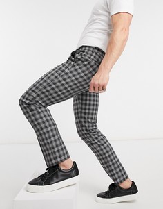 Укороченные зауженные брюки в черную и белую клетку Burton Menswear-Черный цвет