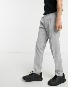 Зауженные брюки со складками в серую клетку Burton Menswear-Серый