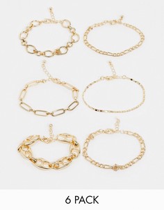 Набор из 6 золотистых браслетов-цепочек разного дизайна ASOS DESIGN-Золотистый