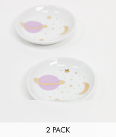 Набор из двух белых тарелок-подставок для украшений с изображением планет Monki Peg-Белый