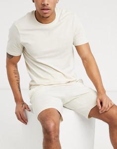 Кремовый комплект из футболки и шорт для дома с вышитым логотипом NLM New Look