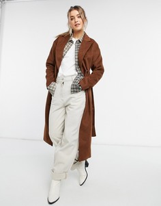 Светло-коричневое пальто макси с поясом New Look-Коричневый цвет